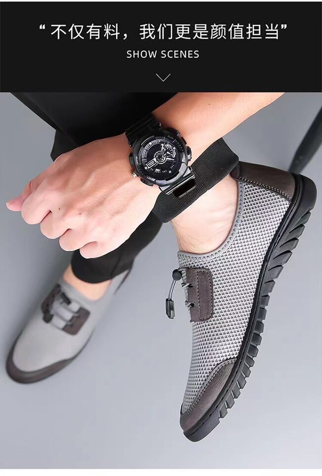 Giày thể thao nam sneaker lười thân lưới dệt kim thoáng khí, đế cao su chống trượt — màu xám, màu đen chi tiết 14