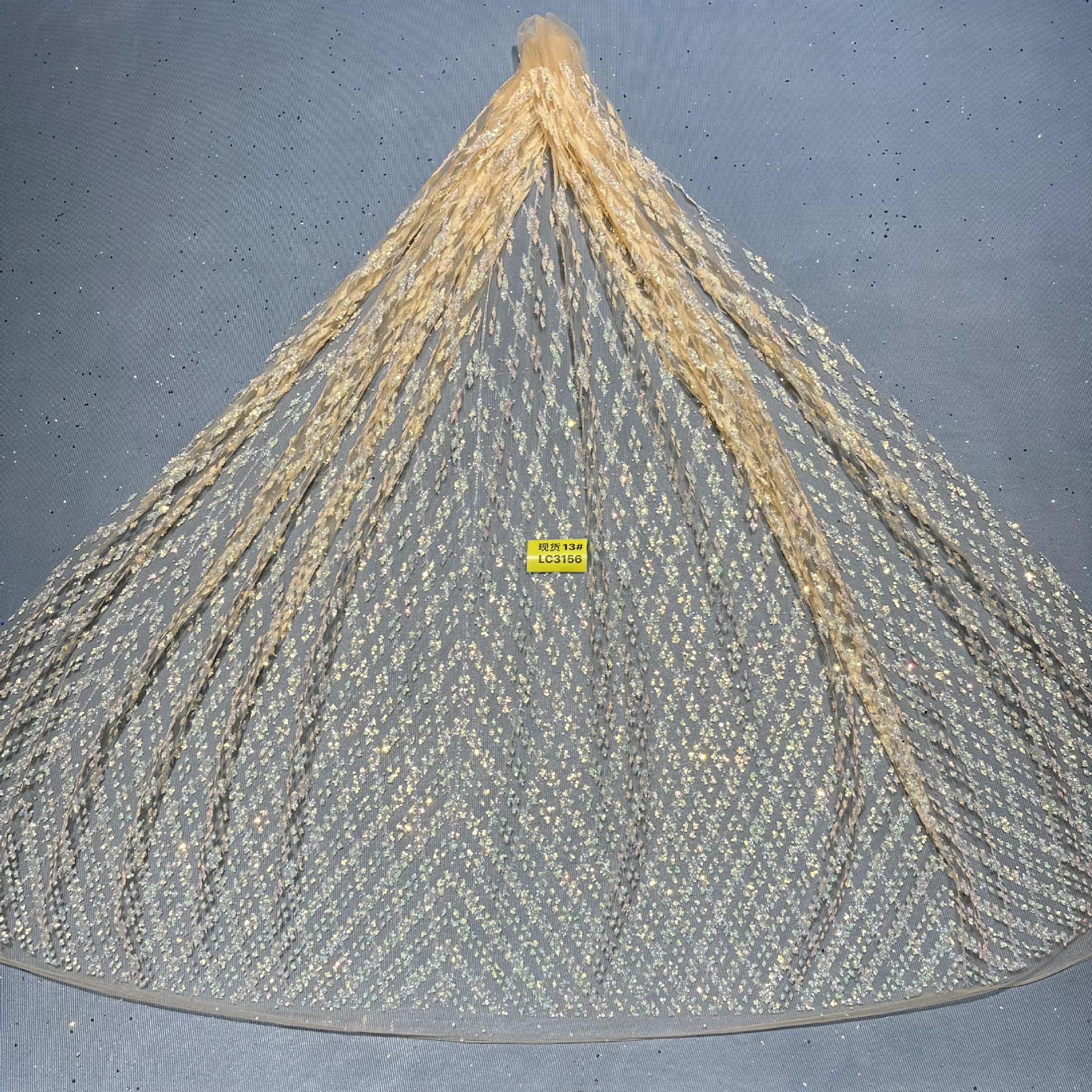 现货洒金花型款花型13#LC3156婚纱礼服面料 网纱 喷金花型面料