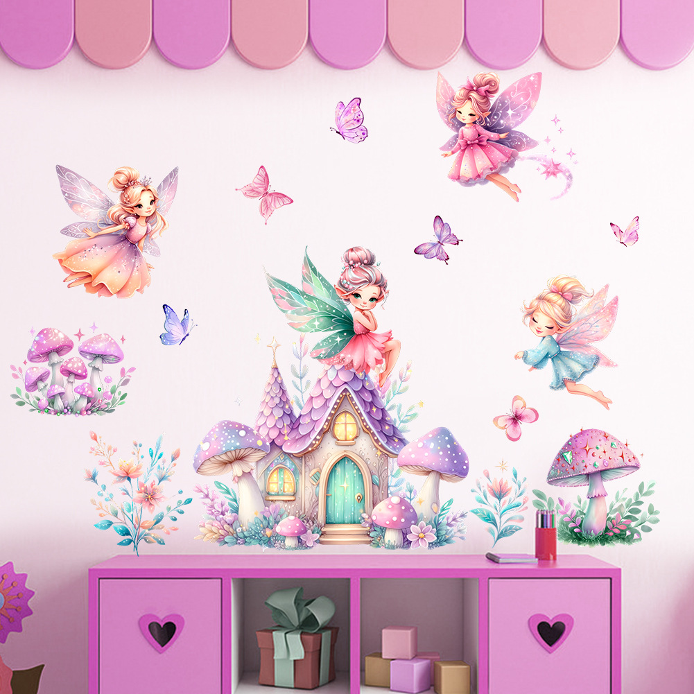 Flower Elf Mushroom Small House Wall Stickers Princess Room Girl Bedroom Wall Decoration Beautification Sticker Removable Sticker