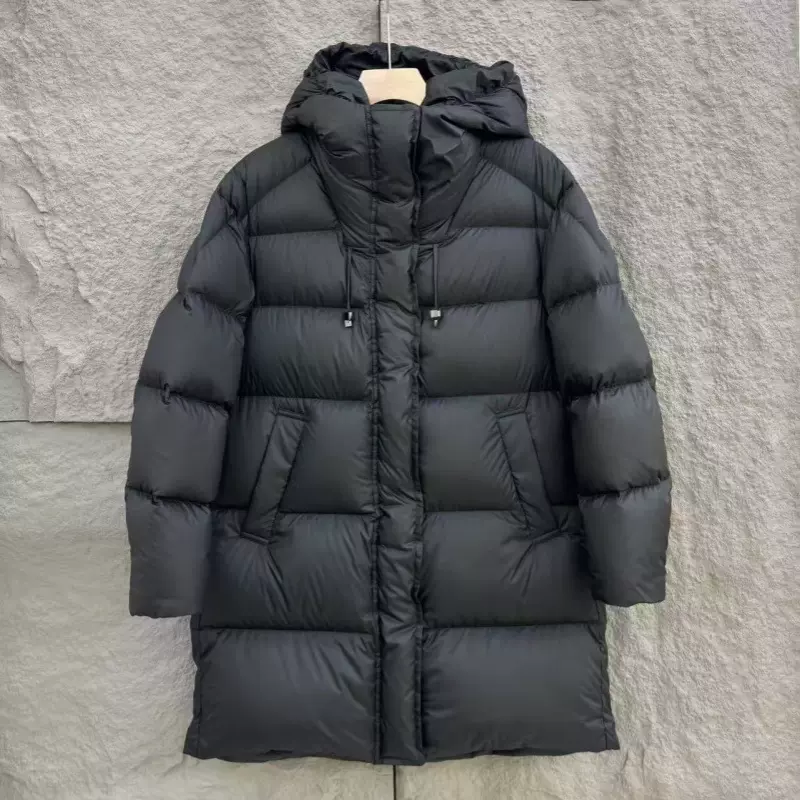 2024冬新款中长羽绒服女连帽花苞加厚宽松90蓬松白鸭绒面包服外套
