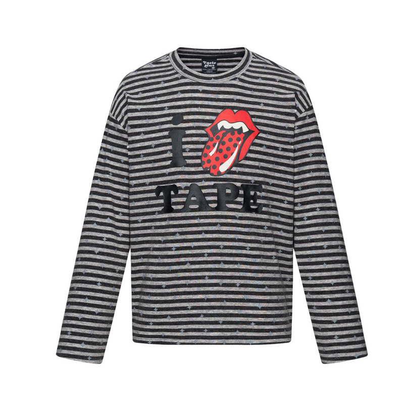 American retro light rock 'n' roll tongue print long-sleeve T-shirt, unisex, versatile for spring and autumn, casual base shirt American retro light rock 'n' roll tongue print long-sleeve T-shirt, unisex, versatile for spring and autumn, casual base shirt