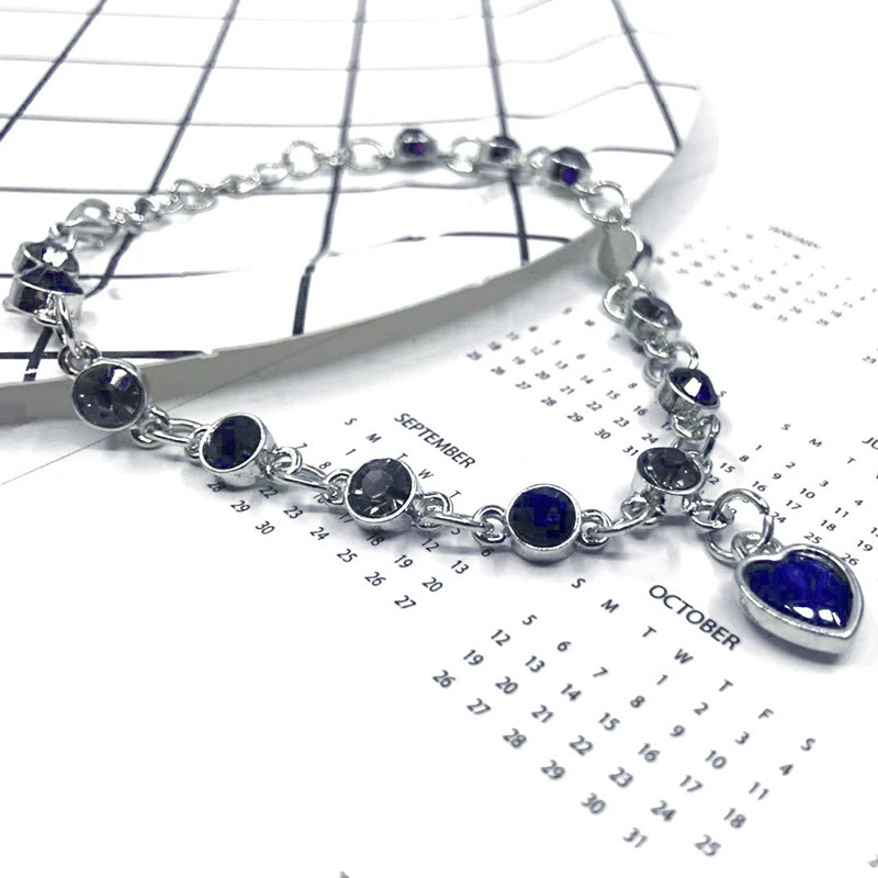 Crystal Bracelet, City Style, Marine Blue Charm, Delicate Chain (Blue)