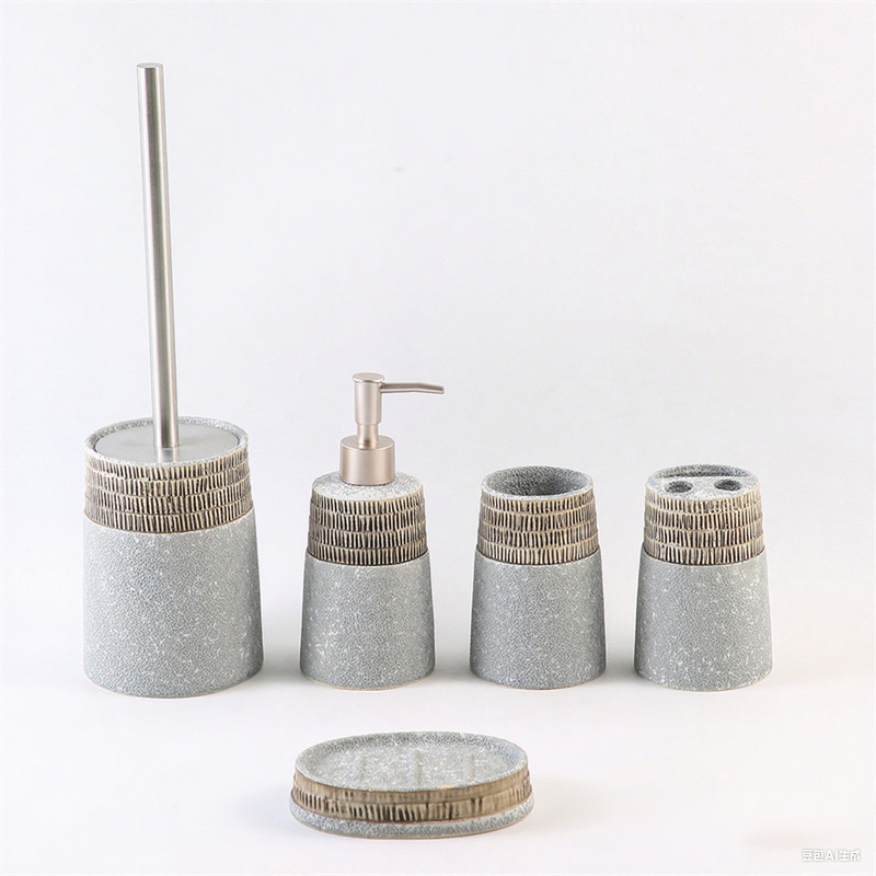 Light Luxury Toiletry Kit, Wooden Tattoo Base, Bathroom Lotion Bottle, Soap Dish, Ceramic Bathroom Five-Piece Set