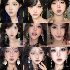 夢の核感の青い花びらのイヤリングの女性のレトロな誇張のフリンジのイヤリングの韓国系の高級感の軽い贅沢なイヤリングのイヤリング