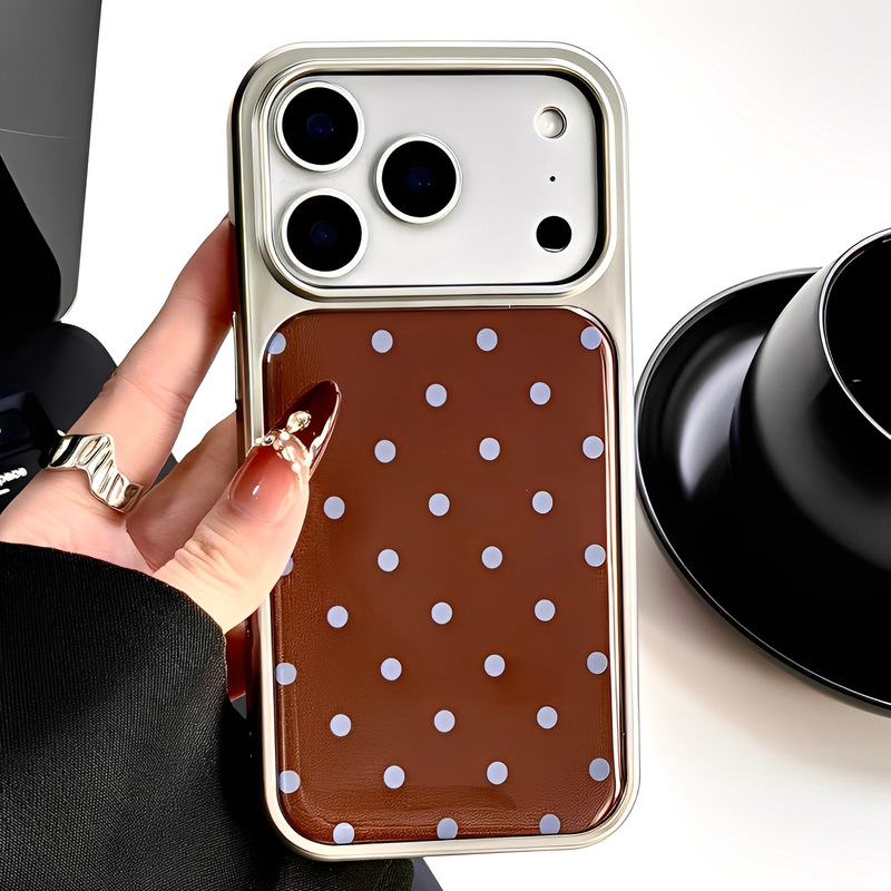 Electroplated Brown Korean Polka Dot Suitable for Iphone16Pro Apple 17 Mobile Phone Case 13 Simple Style 15Pro Classy