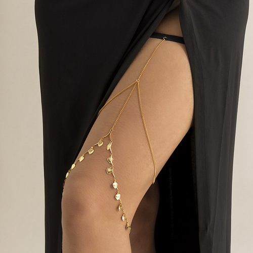 European and American Cross-Border Jewelry: Sexy Beach Tassel Heart-Shaped Body Chain for Women – Simple Double-Layer Elastic Thigh Chain