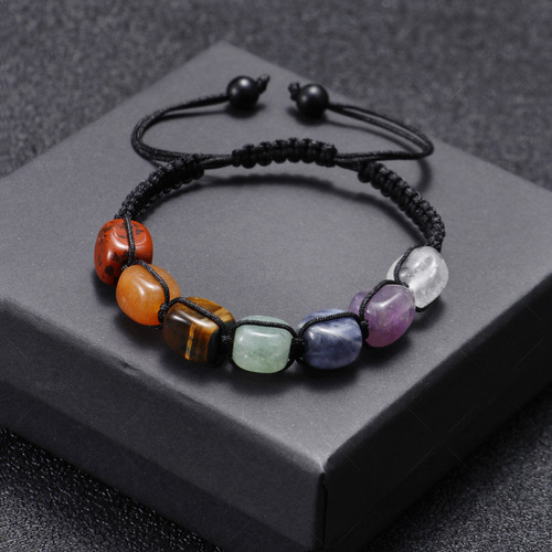 Cross-border European and American Fashion Natural Tiger Eye Old Yellow Jade Agate Colorful Beaded Bracelet for Men and Women Braided Crystal Bracelet
