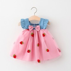1417 Children's Clothing Wholesale Korean Princess Dress Children's Denim Mesh Dress Consignment