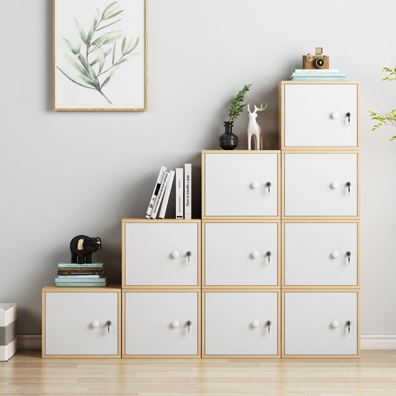 Small Cabinet with Lock, Free Combination of Grids Cabinet, Storage Cabinet, Simple Floor-Standing Bookcase, Bookshelf, Children's Storage Cabinet