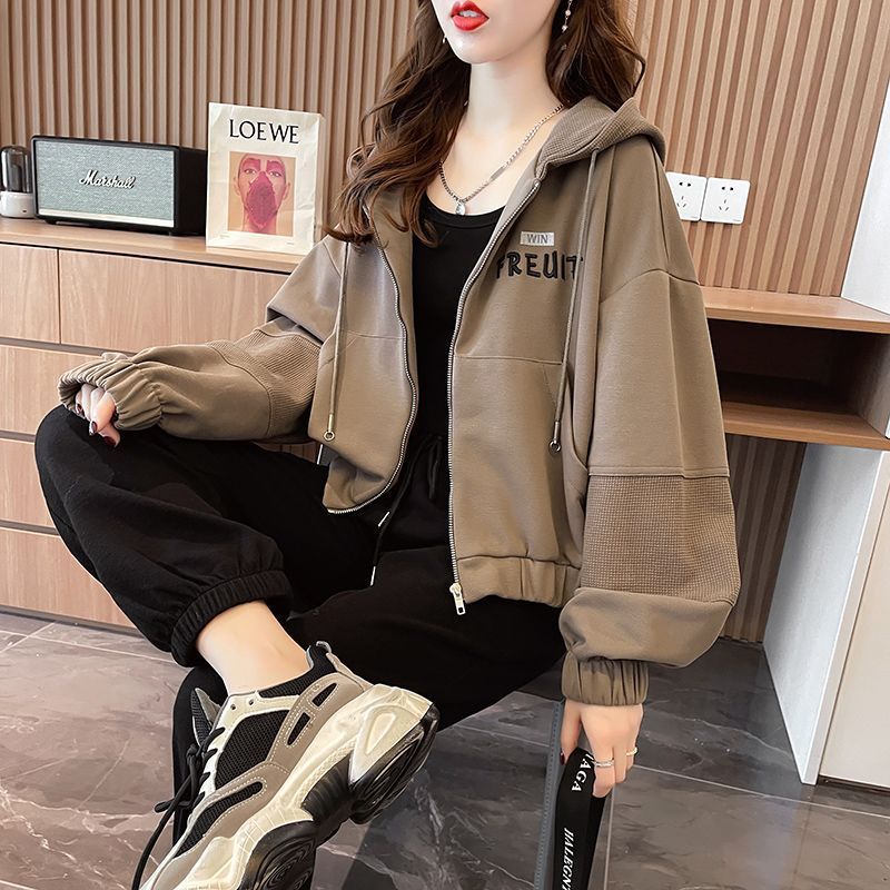 外套女2025春秋款外穿设计感短款开衫连帽卫衣韩版显瘦减龄ins潮|undefined