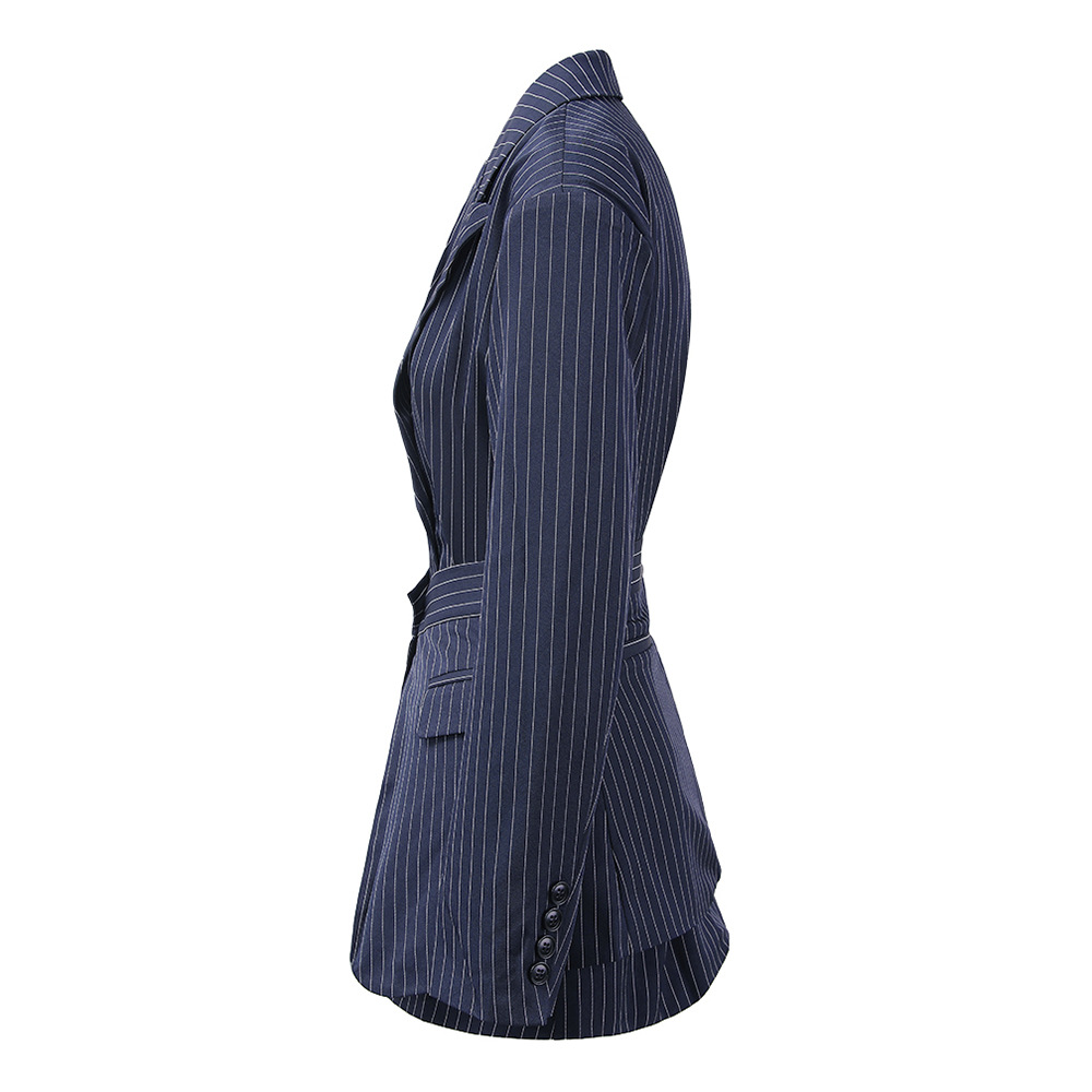 Giacca da abito da donna di alta qualità, nuovo stile per primavera e autunno, a righe, con cintura staccabile, abito in due pezzi_voghion.com