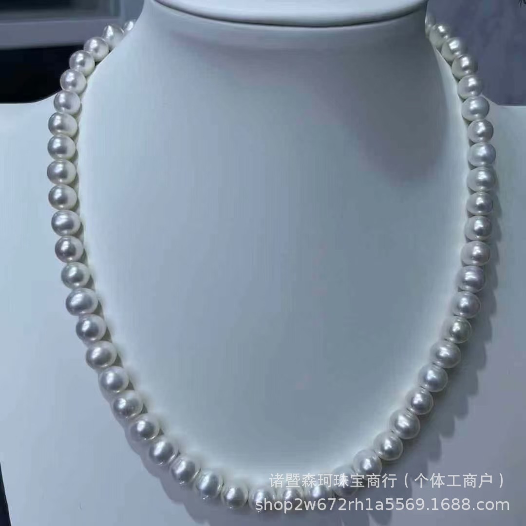 Freshwater seedless pearl necklace 8-9mm nearly round strong light high quality cost-effective mother chain sweater chain fine flaw