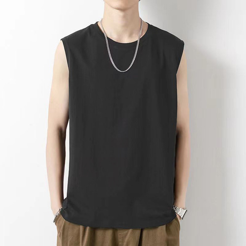 Summer Ins Brand Solid Color T-Shirt Vest Men Korean Style Trendy Student Sports Shoulderless Sleeveless T-Shirt Shirt Top 