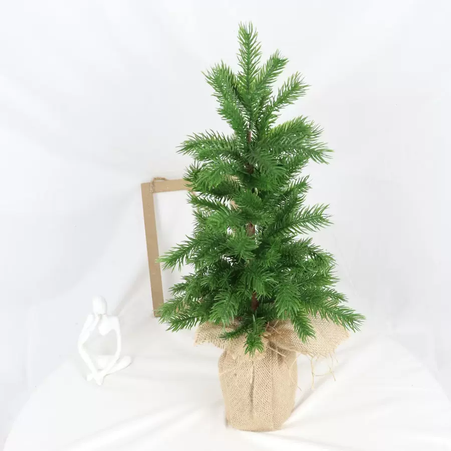 亚马逊热销47.5cm仿真诺福克松桌面迷你圣诞树PE小麻布底座圣诞树