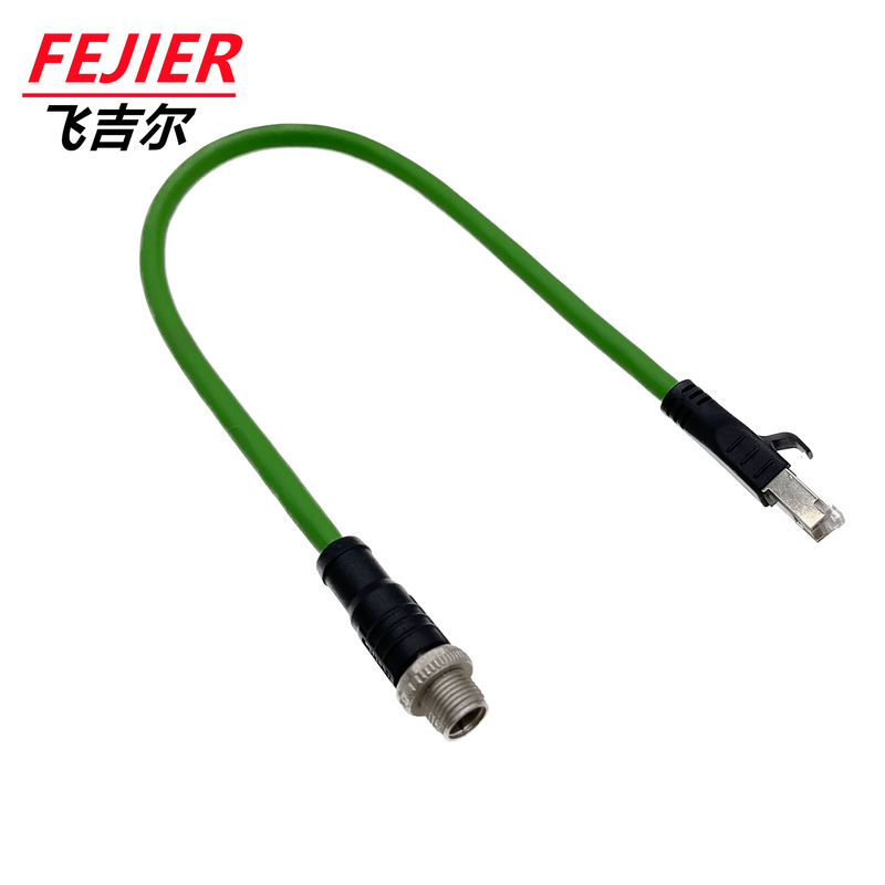 M12 X-Type Connector to Rj45 Ethernet Connector Industrial Protocol 8-Core X-Coded Male-To-Male Rj45