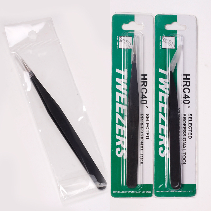 Herramientas de uñas pinzas de acero inoxidable negro recto codo clip taladro joyería antiestático ESD pinzas de precisión