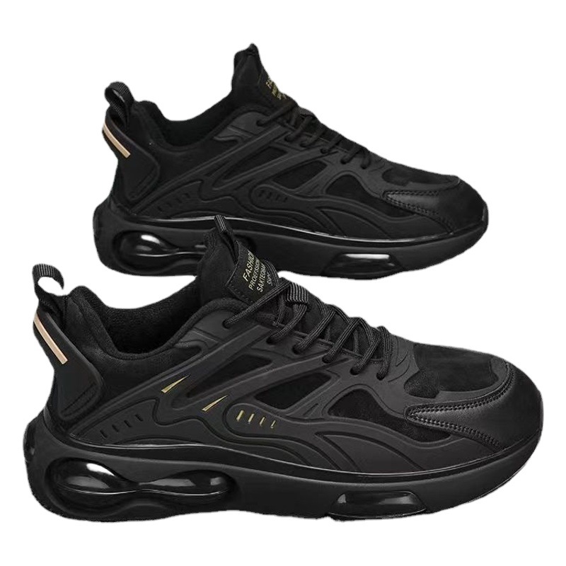 Zapatos deportivos para hombre, zapatos para correr transpirables de otoño para jóvenes, zapatos casuales de suela gruesa, zapatos de moda estilo guerrero negro para papá
