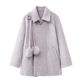 2025冬季新款女装宽松抽绳系带围巾领呢子大衣外套 T0331013008