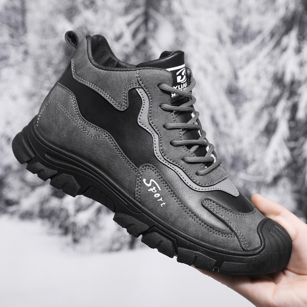 Cotton Shoes Men's Winter Fur One-piece Casual Sports Men's Thick-soled fleece-lined Warm Non-slip High-top Velvet Men's Shoes