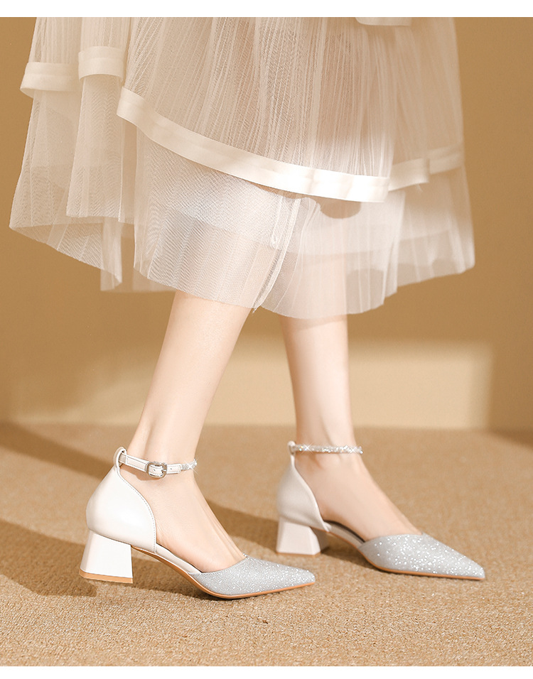 Sandal cao gót nữ mũi nhọn đính đá hở mũi kiểu Pháp — IE91 Hạnh chi tiết 12