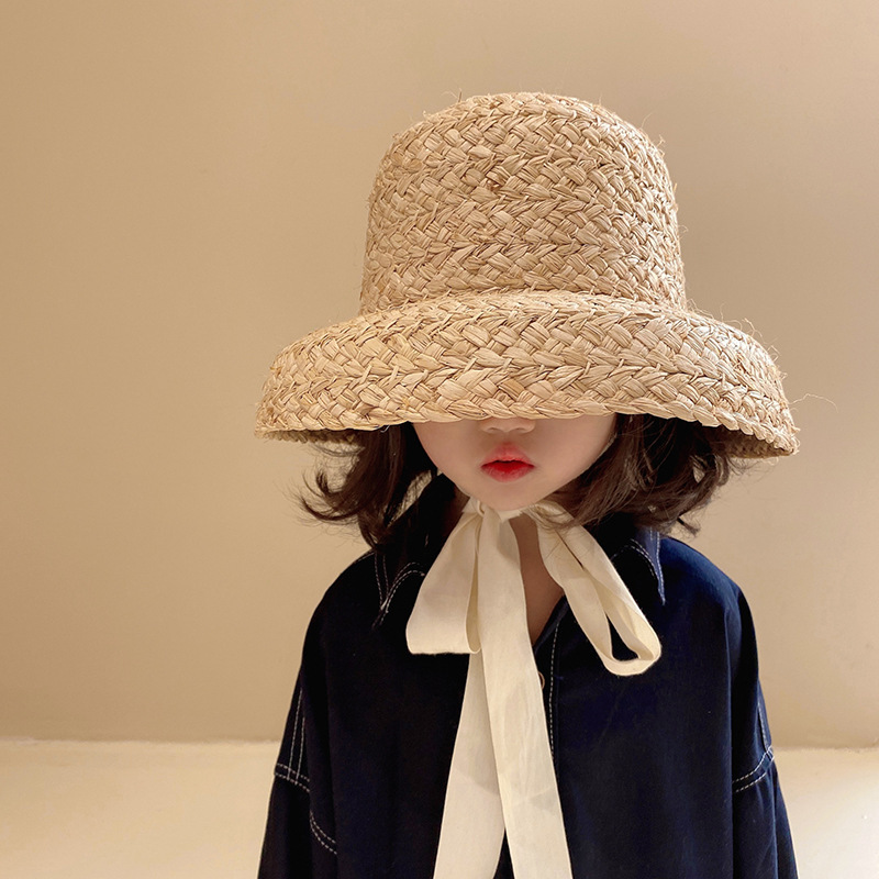 Hepburn Style Raffia Straw Sun Hat For Babies With Lace-up_voghion.com