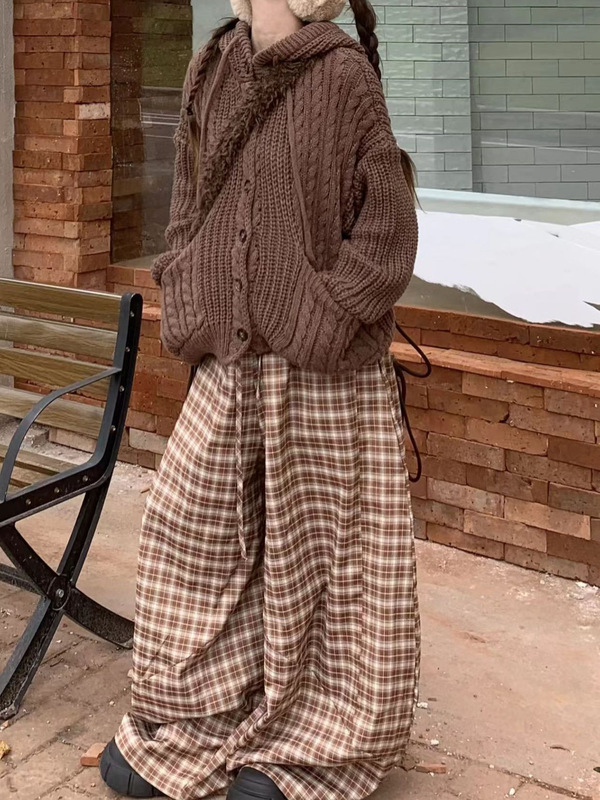 毛衣女开衫外套设计感小众宽松复古慵懒风口袋连帽百搭针织衫上衣|undefined