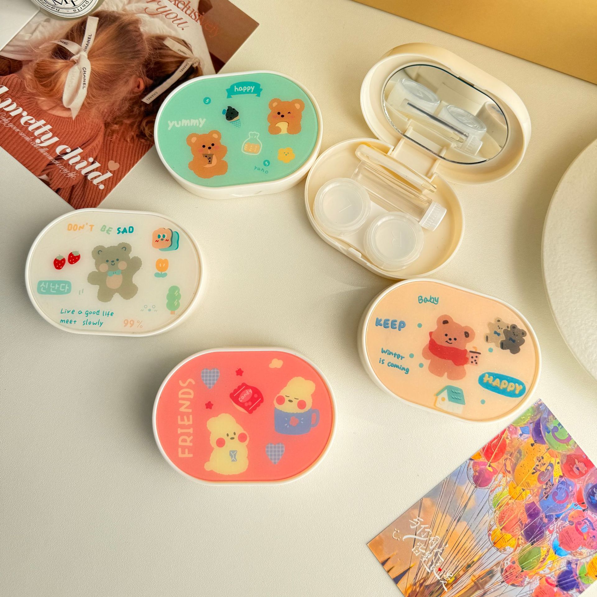 卡通韩系亚克力隐形眼镜美瞳收纳盒精致可爱伴侣盒