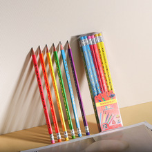 小竹筍HB鉛筆皮頭PVC盒裝HB鉛筆三角桿兒童握姿寫字筆素描繪畫筆