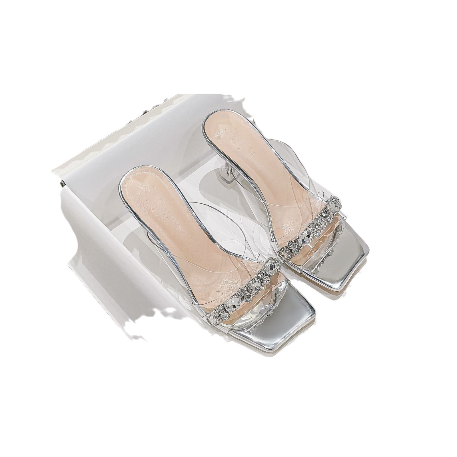 Transparent Chunky Heel Sandals For Women With Rhinestone Detail_voghion.com