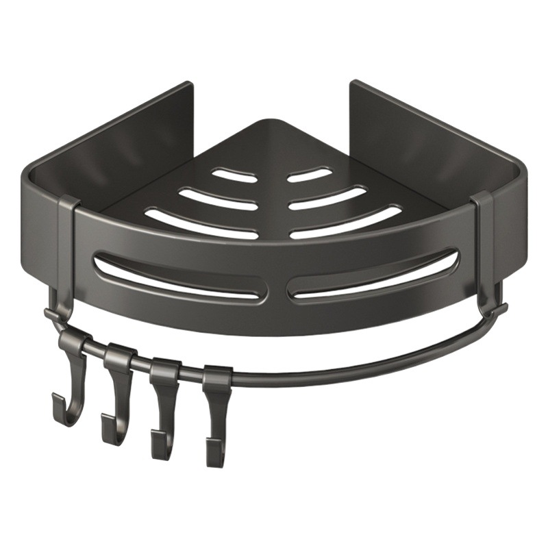 Rack de almacenamiento de baño cesta de triángulo estante de almacenamiento de baño esquina negro engrosado espacio de aluminio libre de perforación estante para colgar en la pared