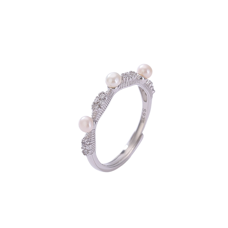 Nhẫn bạc S925 đính ngọc trai nước ngọt tự nhiên, kiểu dáng mở điều chỉnh được — Bạc