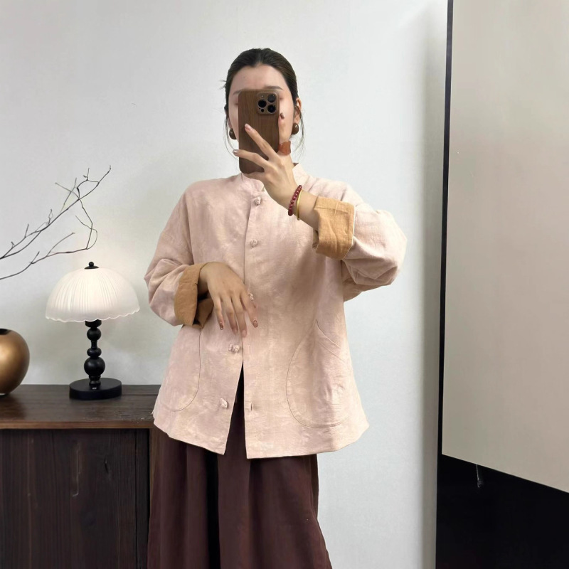 新品提花亚麻手工盘扣外套 双层文艺气质款上衣|undefined
