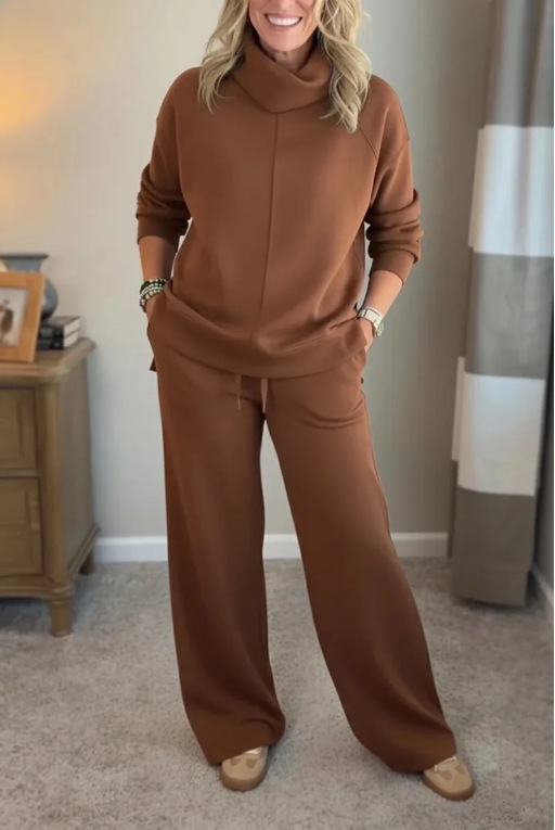 Women's High Neck Sweatshirt Solid Colour Casual Elegant Autumn Top_voghion.com
