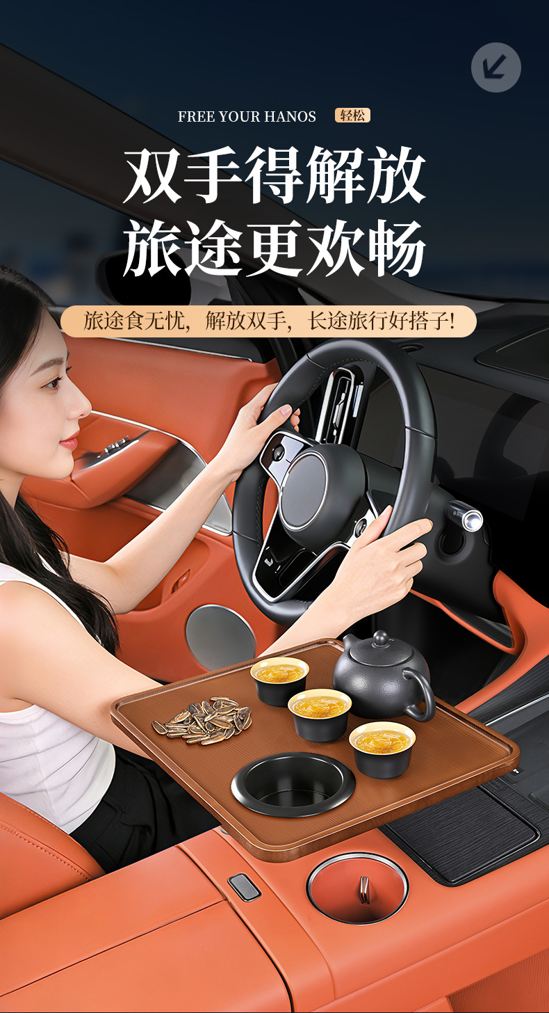 Car-Mounted Small Table Board with 360-Degree Rotation, Multifunctional Floating Round/Square Table for Front and Rear Seats, Main and Passenger Seat Cup Holder Tray