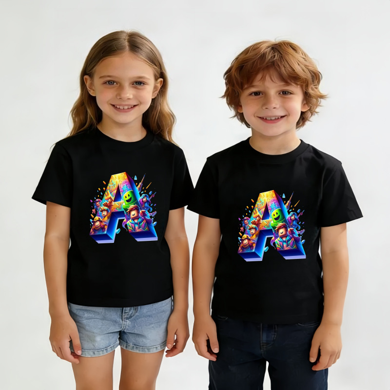 Cross-Border New 2025 Short-Sleeved T-Shirt for Boys and Girls with Roblox Print Children's Short-Sleeved T-Shirt Top Cross-Border New 2025 Short-Sleeved T-Shirt for Boys and Girls with Roblox Print Children's Short-Sleeved T-Shirt Top