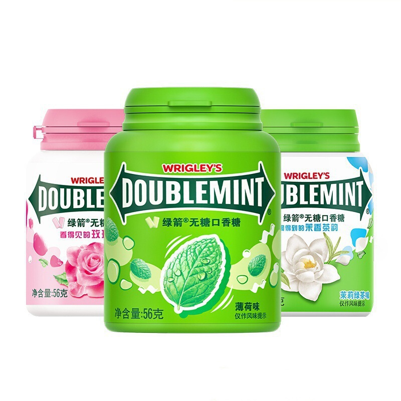绿箭无糖口香糖粒瓶装原味玫瑰薄荷味清新口气办公室零食年货糖