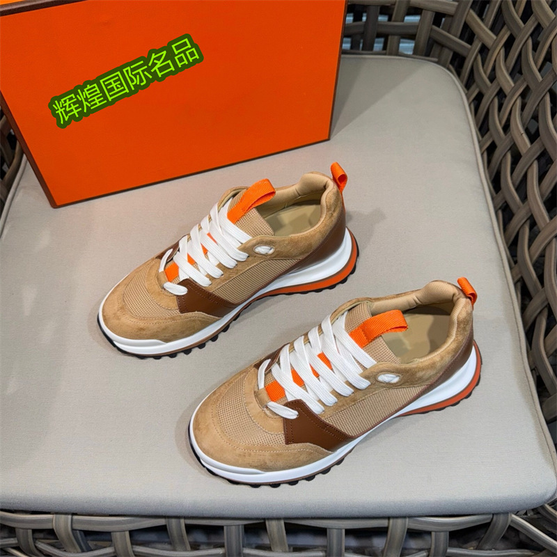 New Calfskin Suede Goatskin Multi-Color Stitching High-Tech Twill Men's Comfortable and Breathable Casual Sports Shoes