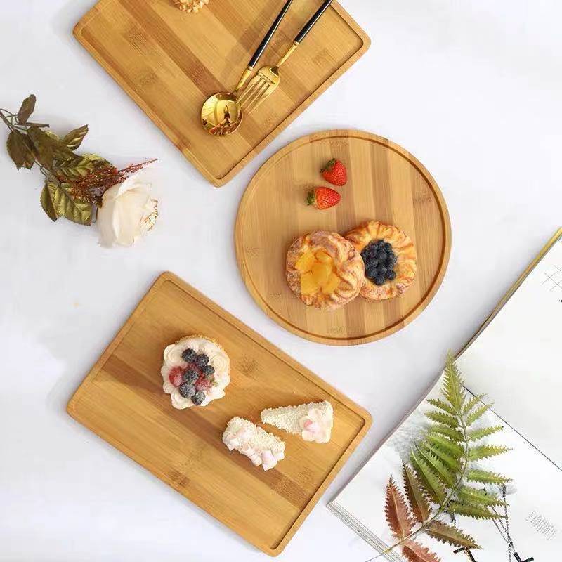 Bamboo tray rectangle household a living room circular tea tray glass solid wood commercial Japanese hotel kitchen Fruit plate