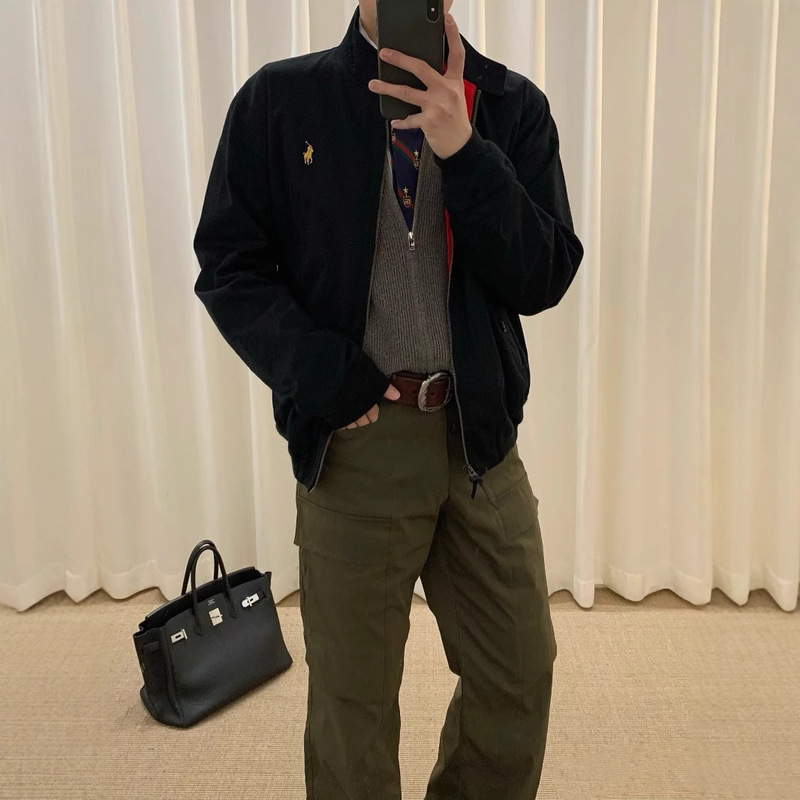 High-Quality Solid Color Embroidered Logo Zipper Jacket Harrington Old Money Style Veteran Zipper Coat