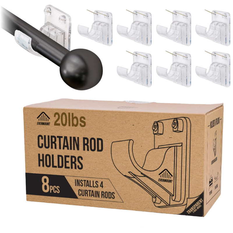8 Heavy-Duty Curtain Rod Brackets, with Wide Hooks, 5 Times Stronger Than Adhesive Curtain Rod Hooks, 25-Pound Tension Window