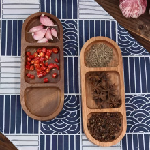 调味碟分格盘子相思木实木零食碟火锅烤肉三格酱料碟北欧简约