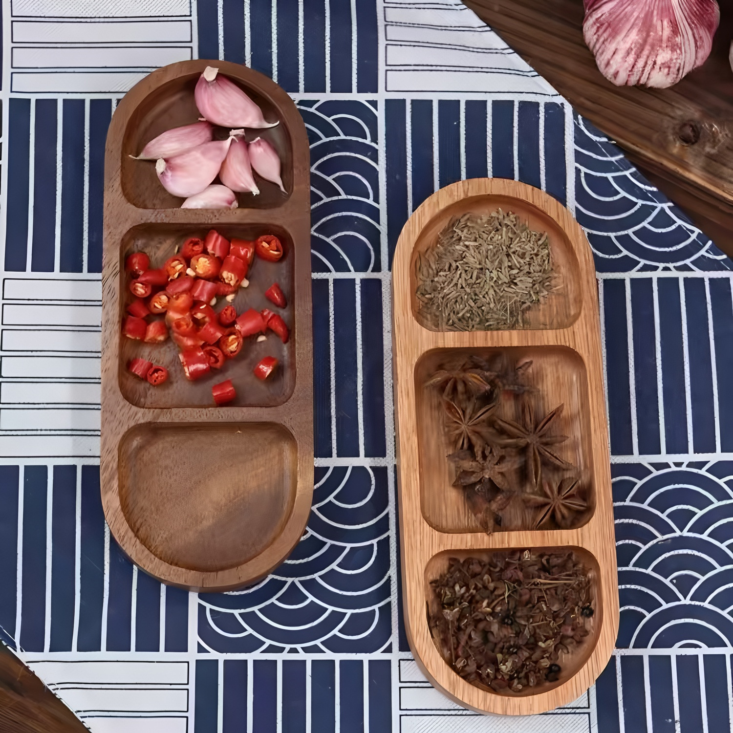 调味碟分格盘子相思木实木零食碟火锅烤肉三格酱料碟北欧简约