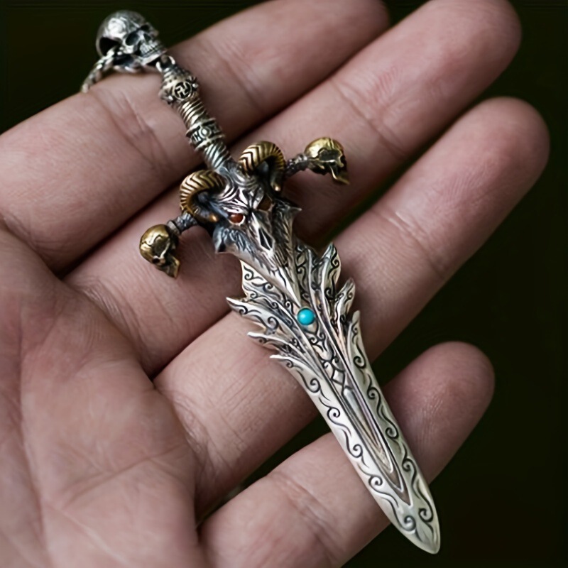 European and American explosions retro sheep skull ancient sword necklace stainless steel chain goth demon skull necklace wholesale European and American explosions retro sheep skull ancient sword necklace stainless steel chain goth demon skull necklace wholesale