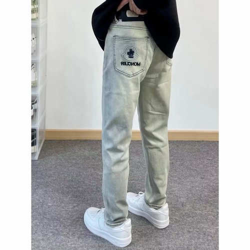 Selected Quality Jeans with Hole Trend, Instagram High Street Men's Fashion, Personal Style Trendy Bumming Pants, Slim Fit, Nine-Foot Pants