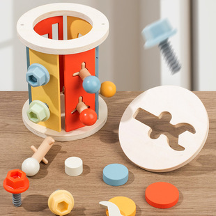 Wooden Children's Colorful Multifunctional Box Screw Coin Hole Matching Educational Early Learning Preschool Matching Toy