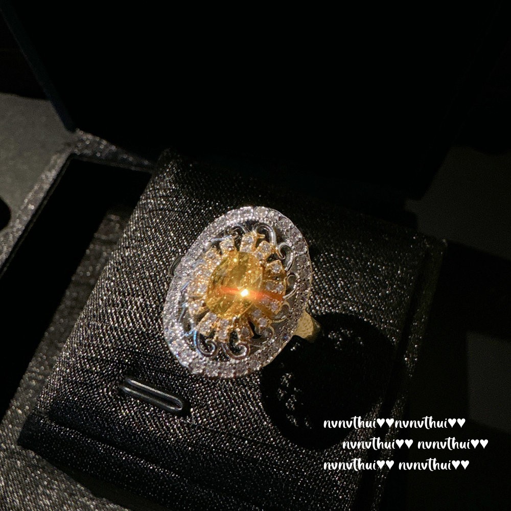 Ancient Babylon Goddess Zircon Ring Yellow Gemstone Vintage Style_voghion.com
