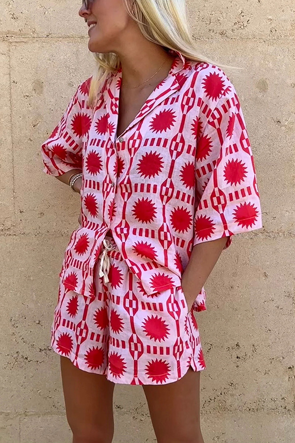 2 Pieces Set Quantity Daily Occasion Daily Women's Casual Printing Polyester Printing Pocket Shorts Co-ord Set Shorts Sets