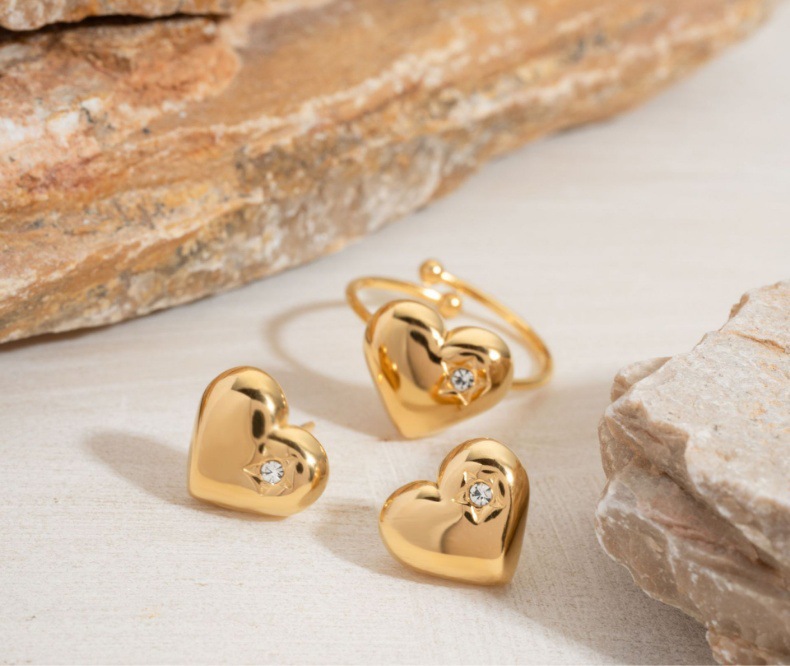 Sieradenset k gold oorstekers hart en ring elegant voor dames_voghion.com