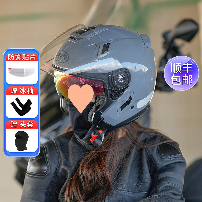 Universal Motorcycle Half Helmet JET Locomotive Helmet 3/4 Winter Double Lens Anti-fog (Auto Parts and Accessories) - s-gloss-black