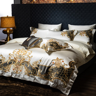 New Chinese Style Bedding Four-Piece Set, High-End House Wedding Four-Six-Eighty Piece Set, Embroidered Model Room, White